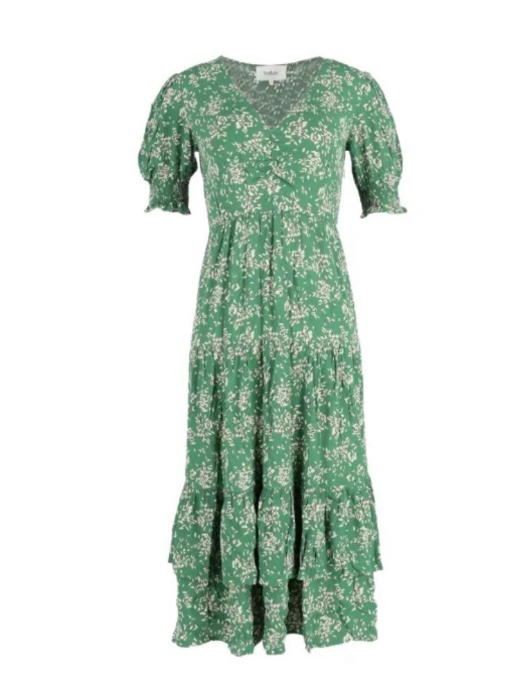 Ba&sh Green Floral V-Neck Tiered Maxi Dress small